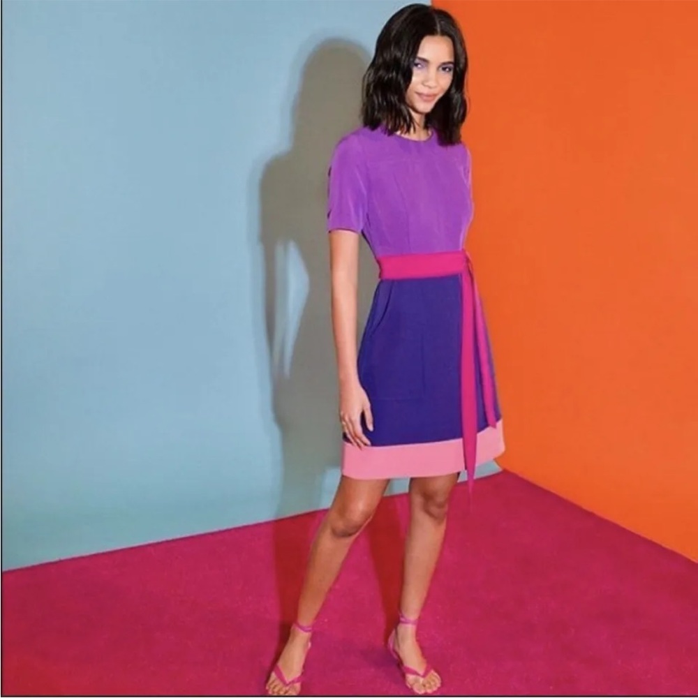 LDT Colorblock Belted A-Line Dress